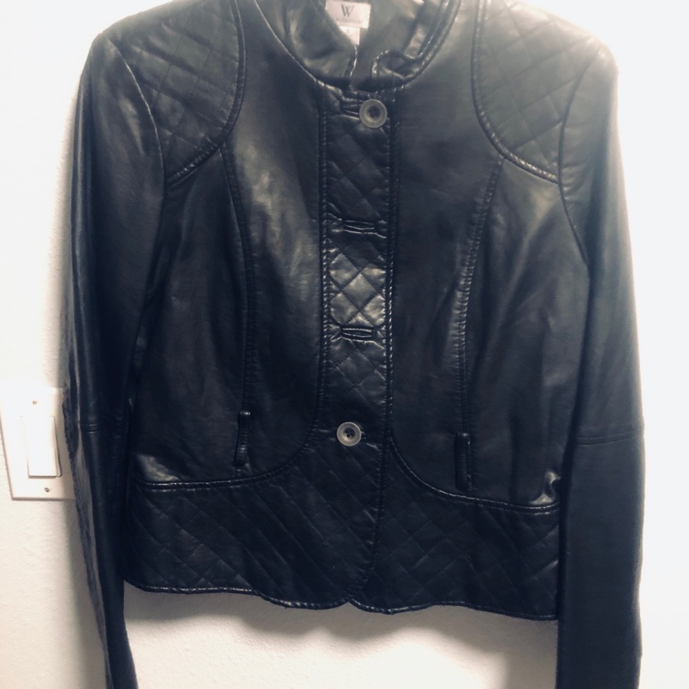 Worthington Black Quilted-Panel Leather Button Jacket